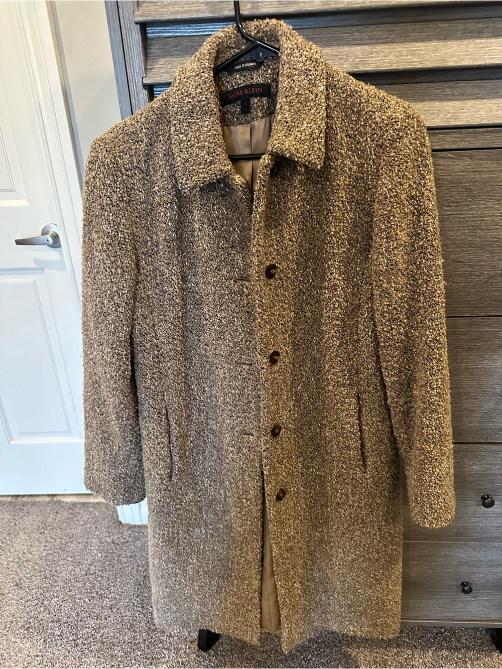 Anne Klein Brown Bouclé Pea Coat